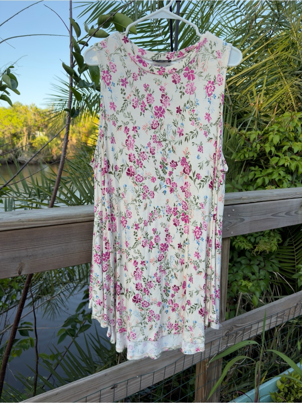 Lane Bryant Cream Tank Top with Pink Floral Print